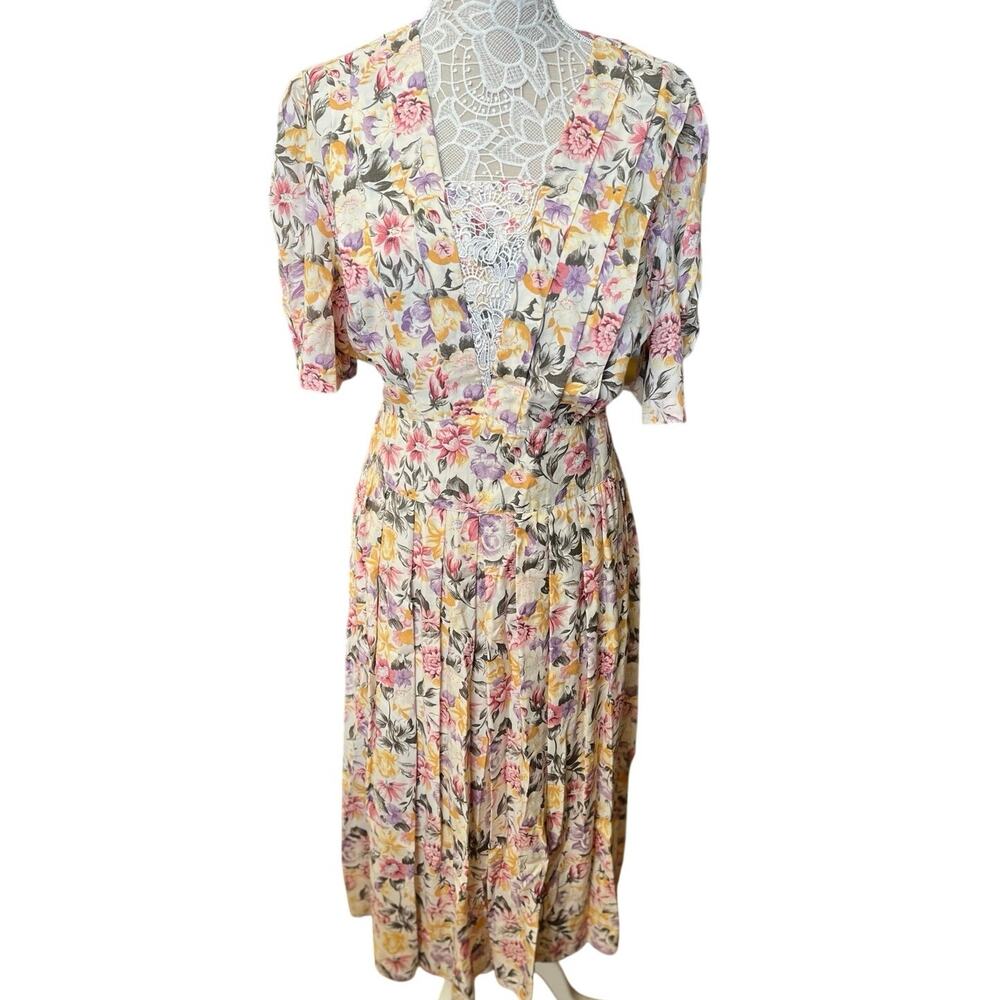 Vintage M.H.M. Melissa Harper Floral Cottagecore Midi Dress- Womens Size 18